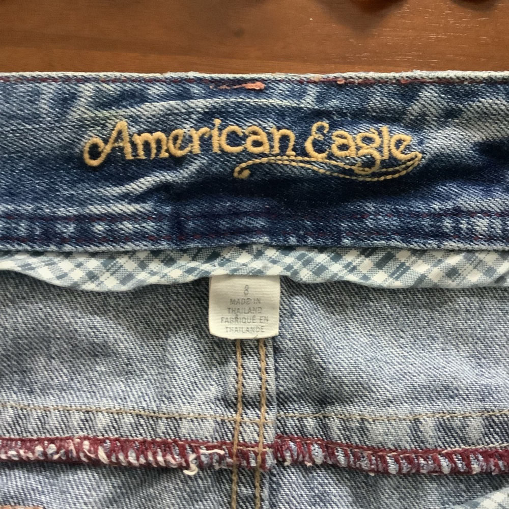 Vintage Y2K American Eagle Distressed Denim Micro Mini Skirt Size 8 AEO Low Rise - Picture 7 of 8